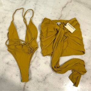 Mustard Yellow Swimsuit and Cover-Up Set